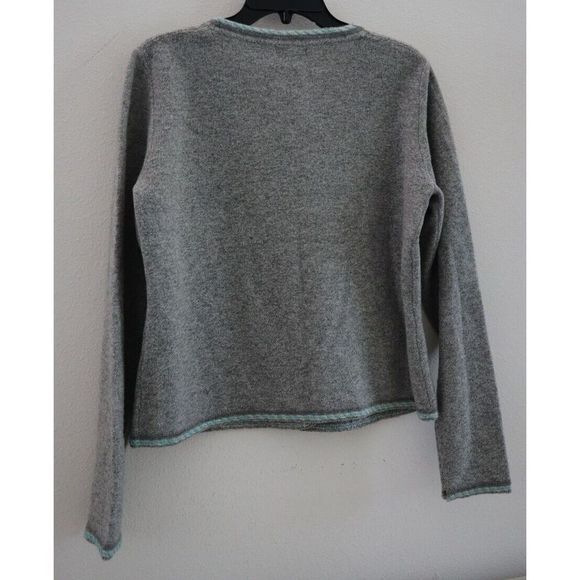 Sundance Women's Sz M Gray/Teal Merino Wool Button Down Cardigan Sweater $65 - Picture 2 of 7